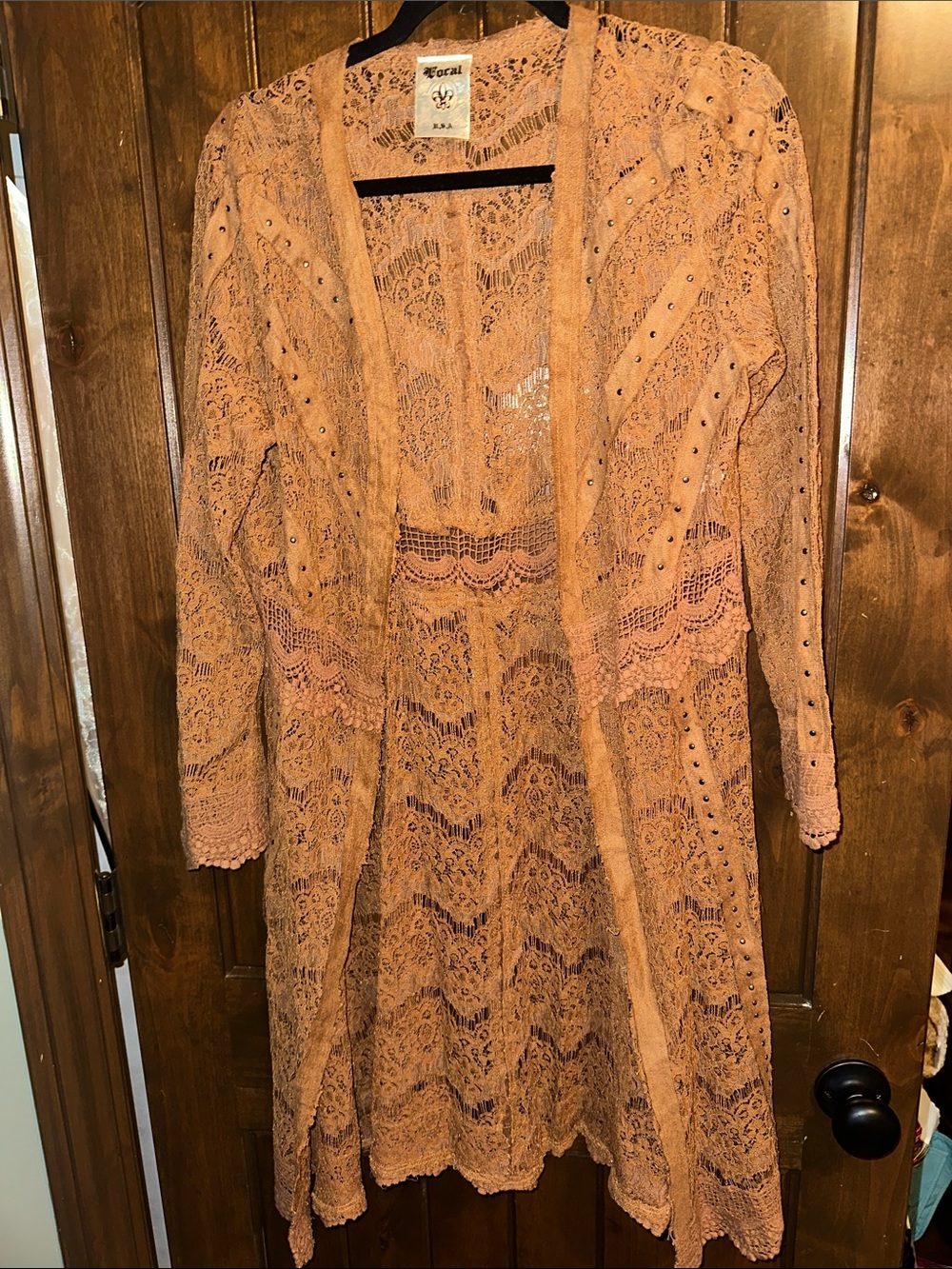 Vocal Copper Lace Open Cardigan